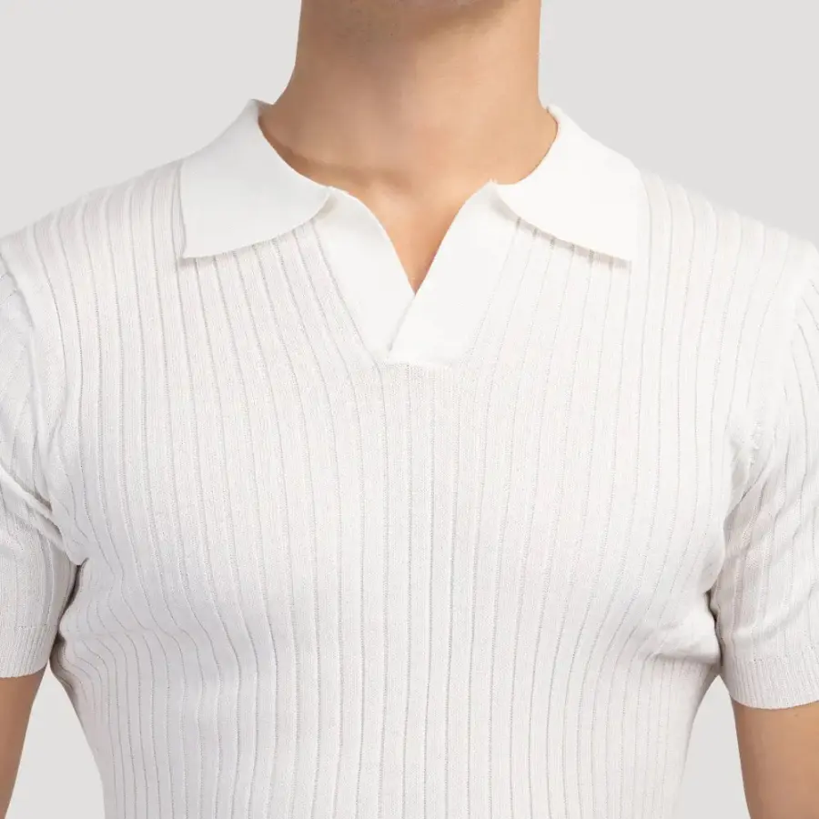 V-Neck Ribbed Knit Polo