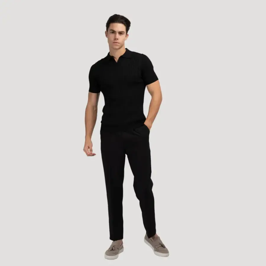 V-Neck Ribbed Knit Polo