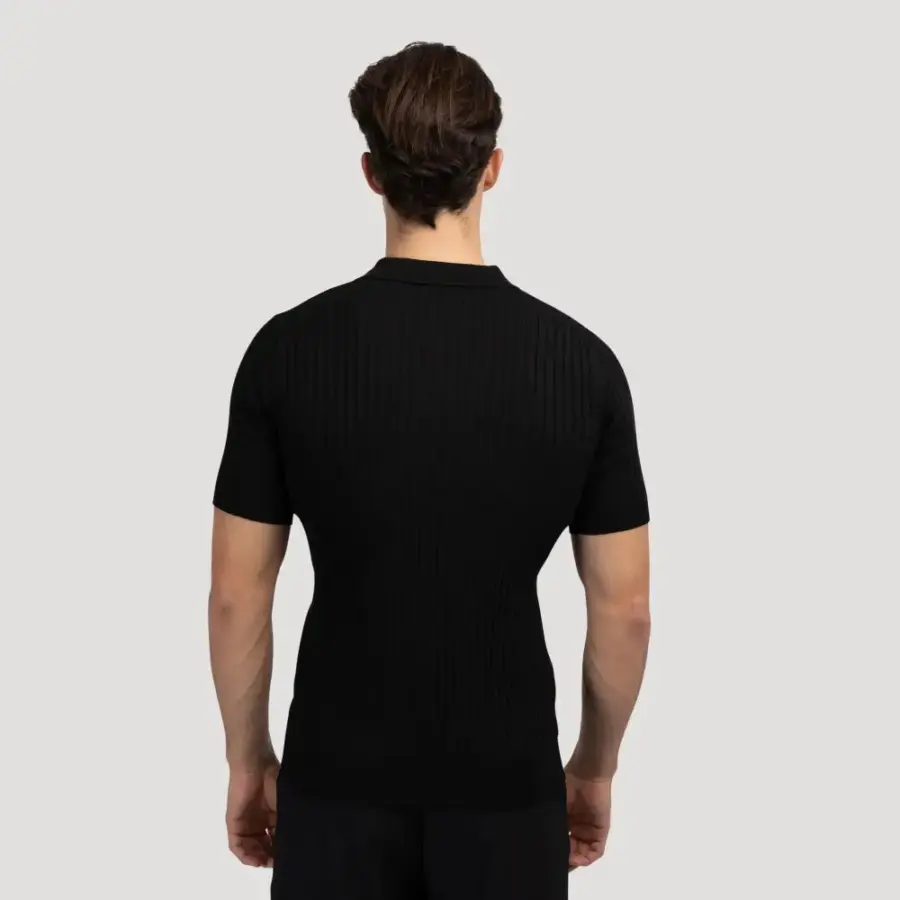 V-Neck Ribbed Knit Polo