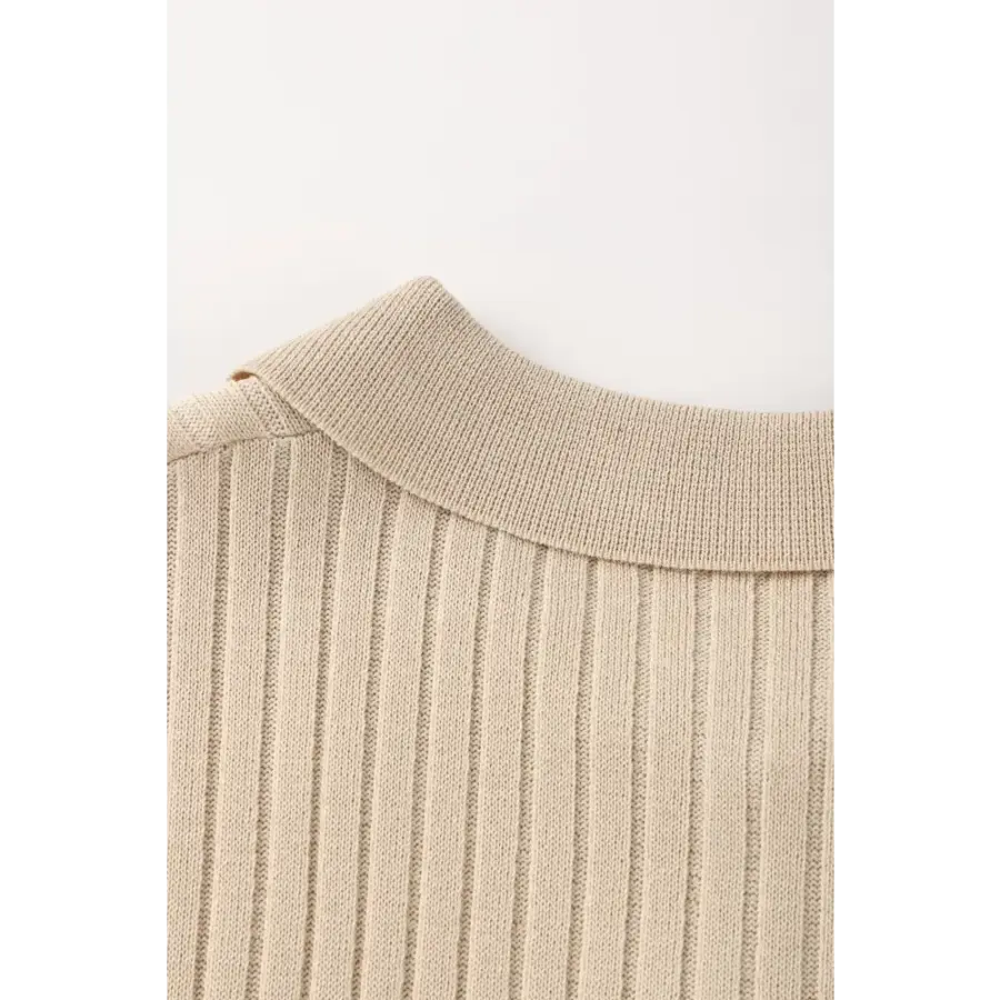 V-Neck Ribbed Knit Polo