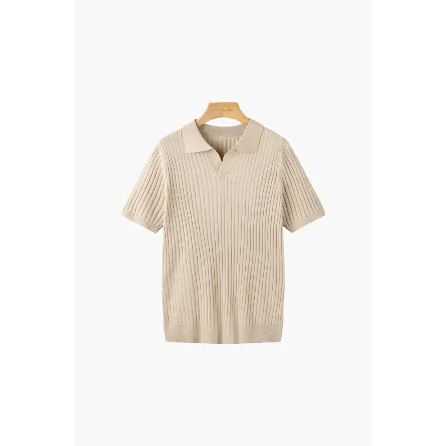V-Neck Ribbed Knit Polo