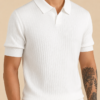 V-Neck Ribbed Knit Polo - White S