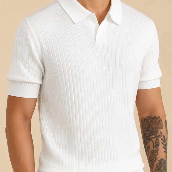 V-Neck Ribbed Knit Polo