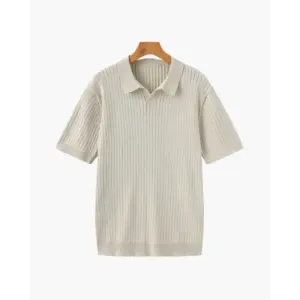 Valmont textured polo in beige, relaxed fit, vertical ribbing detail