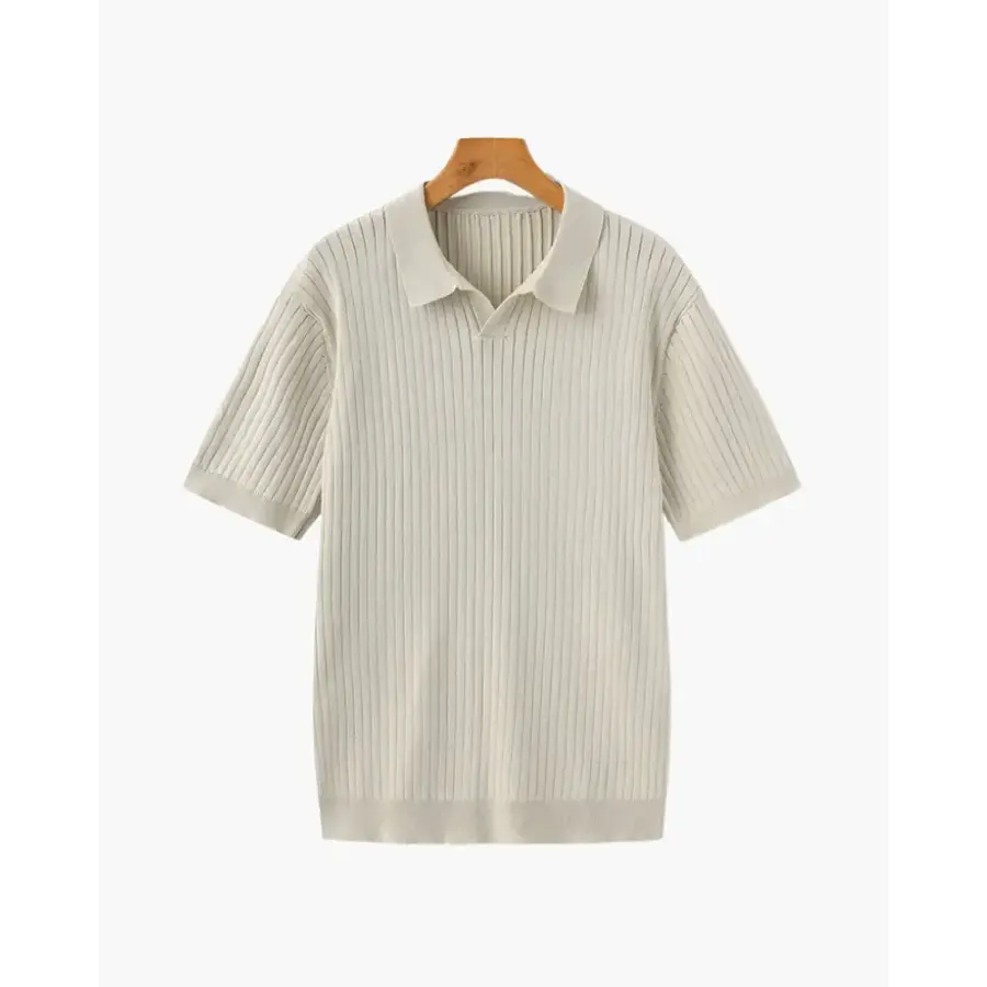 Valmont textured polo in beige, relaxed fit, vertical ribbing detail