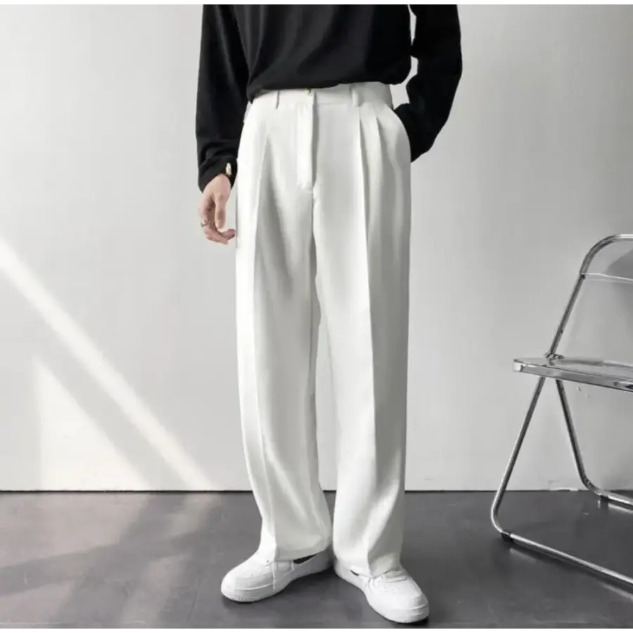 Close-up Italian cotton-modal fabric texture relaxed trousers