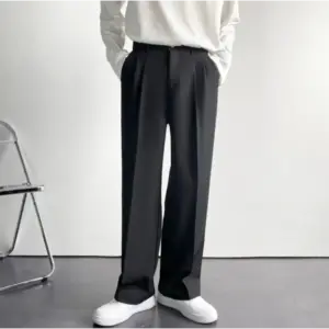 Wide-leg relaxed trousers black, shown on model size small