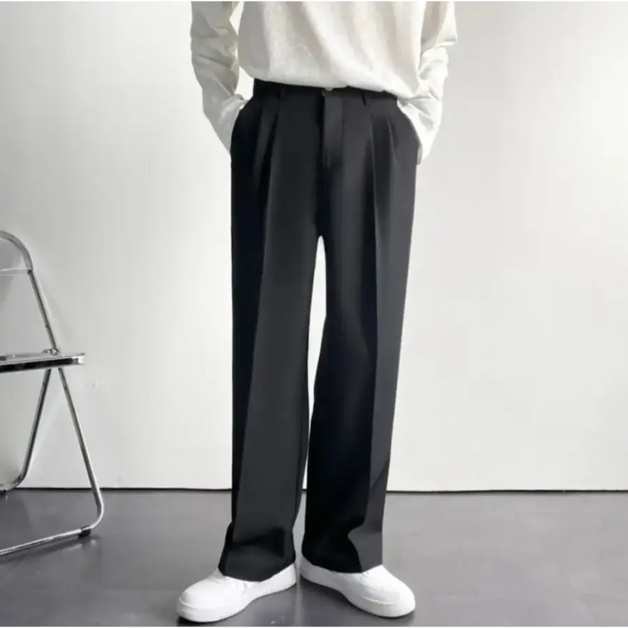 Wide-leg relaxed trousers black, shown on model size small