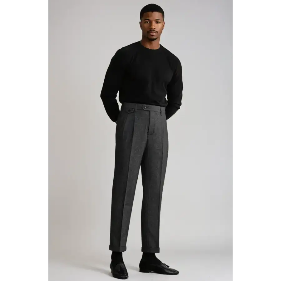 Wool Blend Pleated Trousers