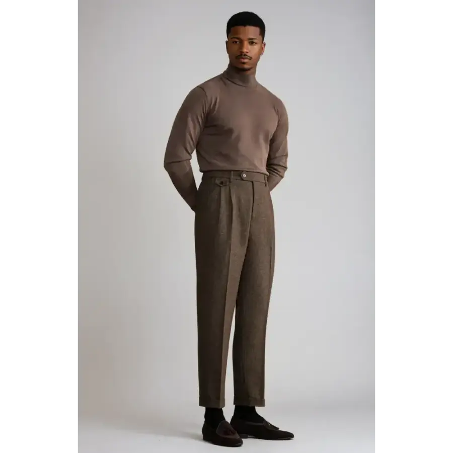 Wool Blend Pleated Trousers