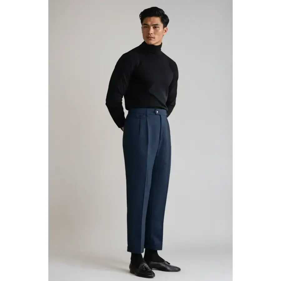 Wool Blend Pleated Trousers