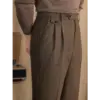 Wool Blend Pleated Trousers - Chestnut / 29