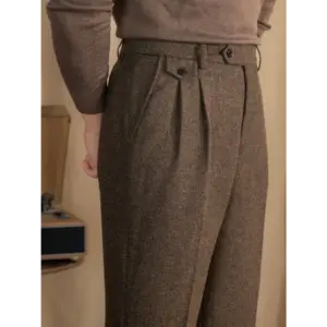 Wool Blend Pleated Trousers - Chestnut / 29