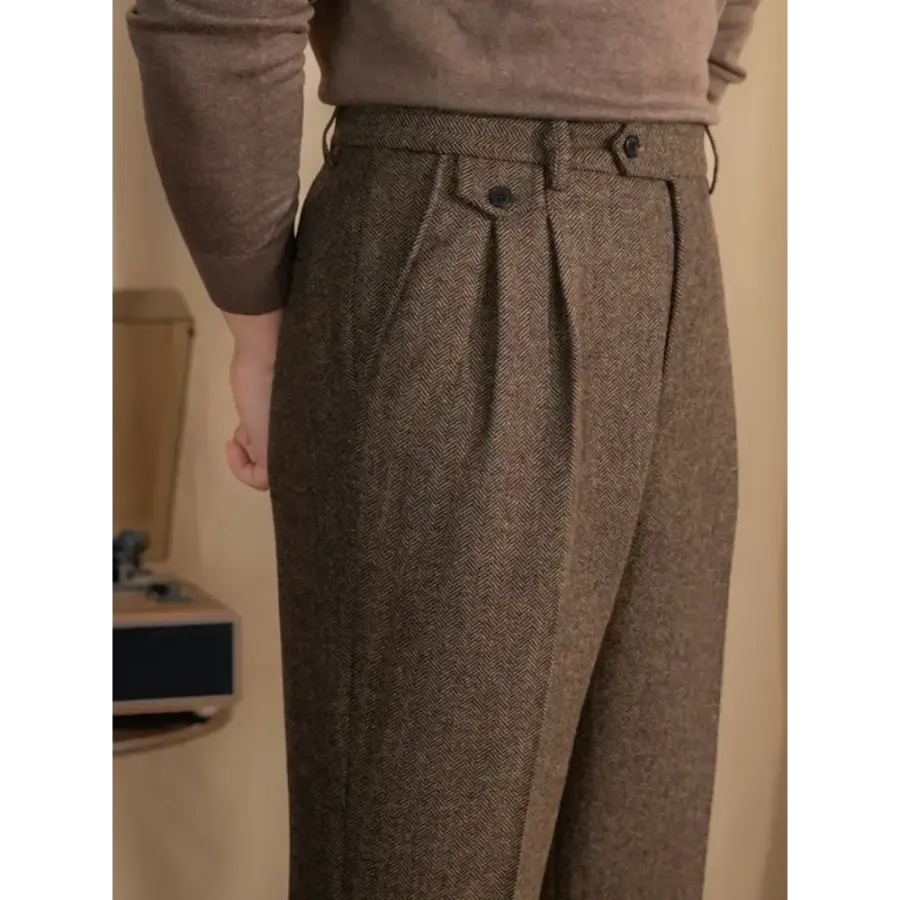 Wool Blend Pleated Trousers - Chestnut / 29